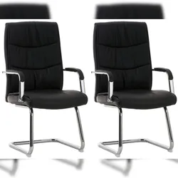 PROREGAL 2er-Set Besucherstuhl PRAG HxBxT 105x49x60cm Kunstleder Schwarz Konferenzstuhl