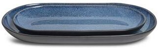 Sango Resona Blue/Black Large Ceramic Serving Platters Set of 2, 14/12 Inch