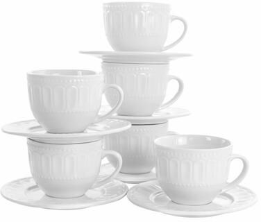 Elama Marissa 6 Piece Porcelain Mug Set with Saucers in White