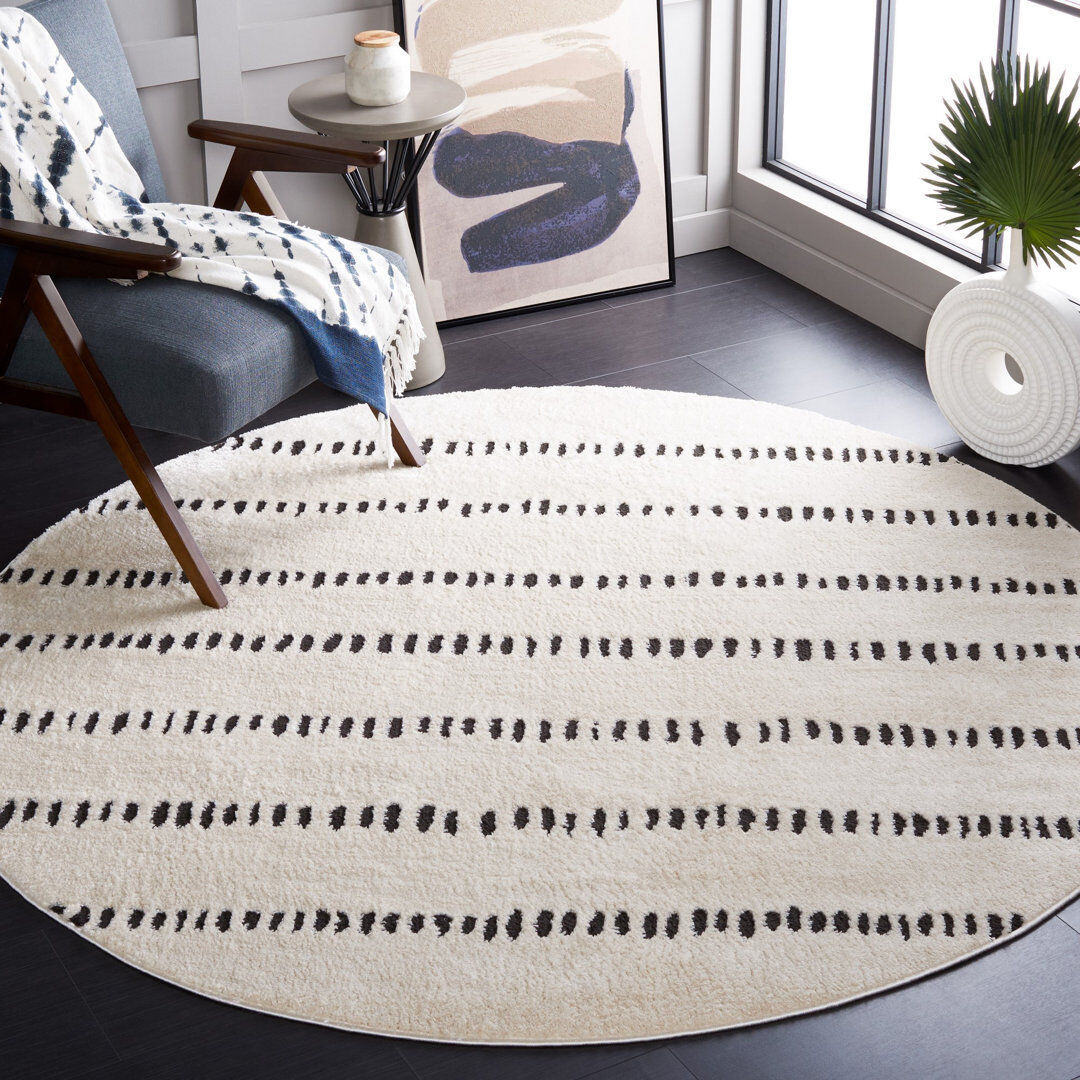Blue Elephant Area Rug Ivory/Black Round 201 cm
