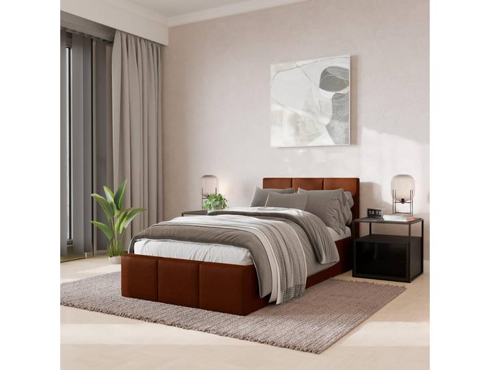 Muralo POLSTERBETT für Schlafzimmer Polsterbett mit Bettkasten und Gasdruckfeder Bett mit Polsterkopfteil Einzelbett 90x200 Bett mit Stauraum Honigfarbe