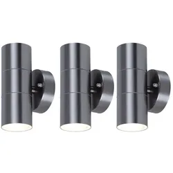3er Set Außen Leuchten UP DOWN Wand Edelstahl Strahler Fassaden Glas Hof Lampen