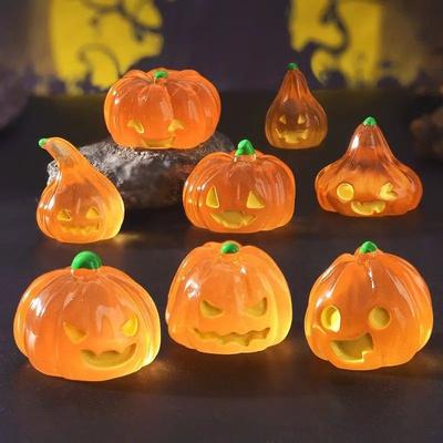 Inspire Select Mini Luminous Halloween Pumpkin Ghost Resin Ornament Micro Landscape DIY Decoration 8 Pcs 0.71.2 In