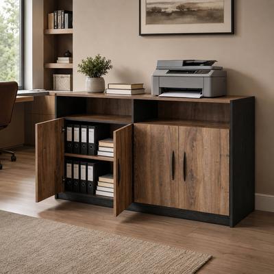"WESOME 62"" Executive Office Storage File Cabinet with Four Doors & Open Shelves"