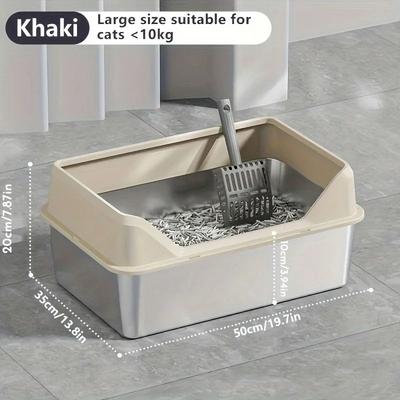 Uplift Picks KEMORELA XL Stainless Steel Cat Litter Box With Lid khaki (l)
