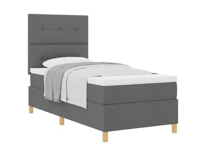 KTHLBRH Boxspringbett mit Kopfteil dunkelgrau 100 x 200 cm Stoff Lattenrost aus Holz, Taschenfederkernmatratze, Kopfteil in 2 Höhen, Holzbeine, für Einzelpersonen oder Paare