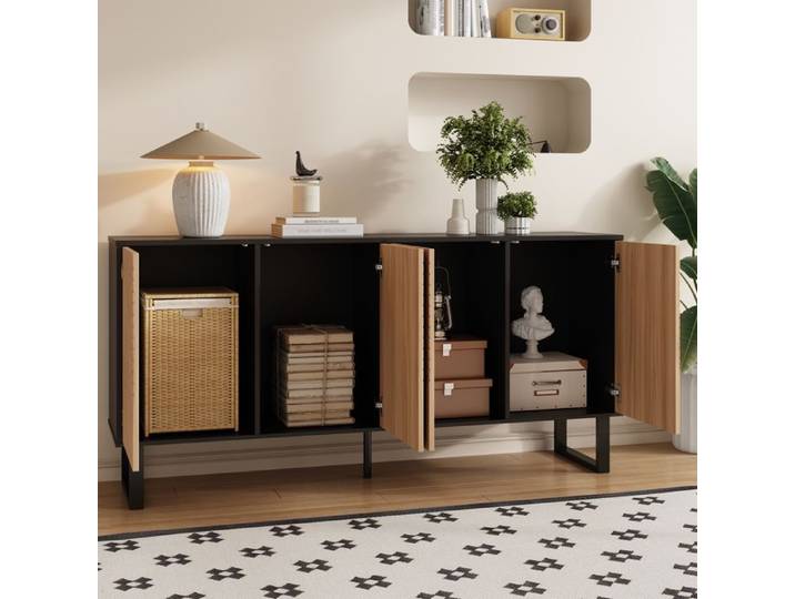 LPOSPI Buffet de rangement avec portes - grand espace pour salle à manger ou séjour - noir et naturel