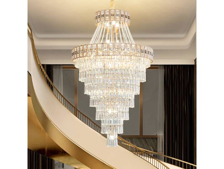 Duplex cristal lumière escalier en colimaçon Long lustre lumière luxe Penthouse Villa Loft appartement cage d'escalier luxe hôtel lumière