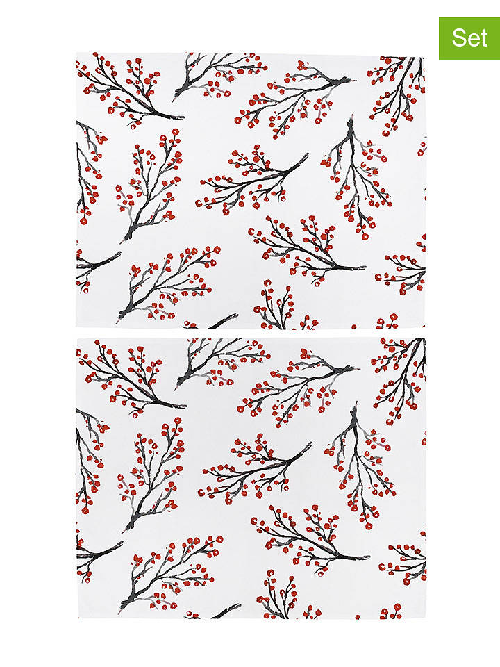 Butter Kings 2er-Set: Tischsets "Rowan berries" in Rot/ Schwarz/ Weiß - (L)35 x (B)45 cm - onesize
