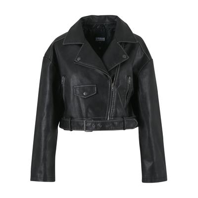 Ledermantel URBAN CLASSICS "Urban Classics Ladies Vintage Jacket", Damen, Gr. L, schwarz, 100% Polyester, Mäntel