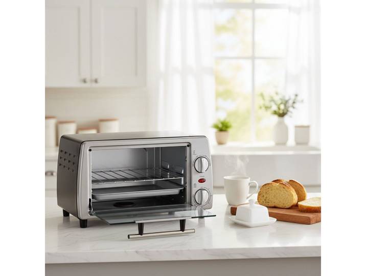 kowdom Minibackofen Kompakter Tischbackofen 10 L, Mini-Ofen, 230 °C Timer, Edelstahl, kompakt, 10L, Timer, stufenlose Temperatur, Krümelschublade