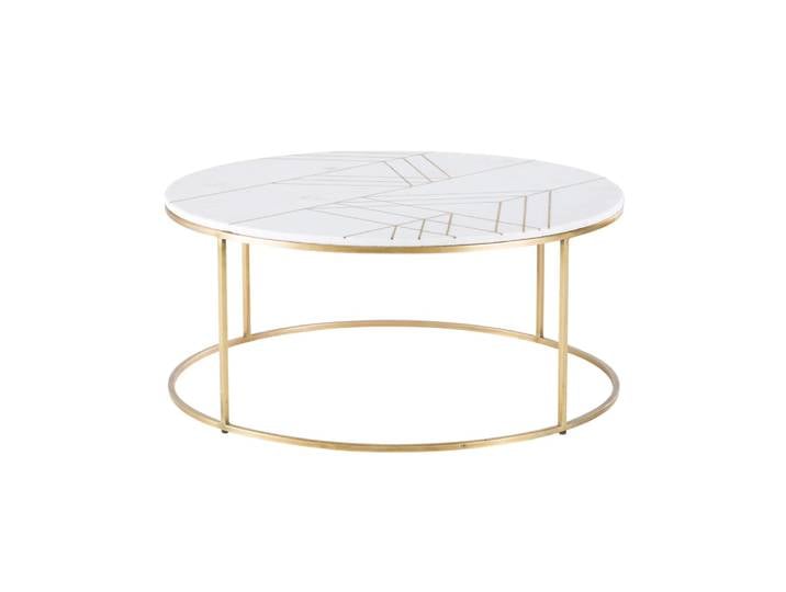 Runder Couchtisch aus weißem rekonstituierter Marmor und goldfarbenem Eisen 90 cm
