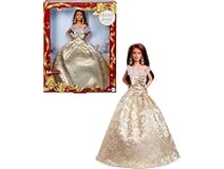 Barbie JBH97 Holiday Barbie Long Hair Signature Maison de poupée Noire pour 6 Ans et Plus Doré