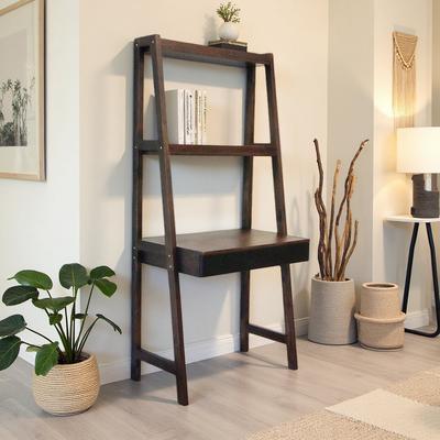 ZWYO HOSIMU "68""H Ladder Desk - Acacia Solid Wood & MDF, Ladder Style Display Shelf with Customizable Configurations for Work-Study Area"