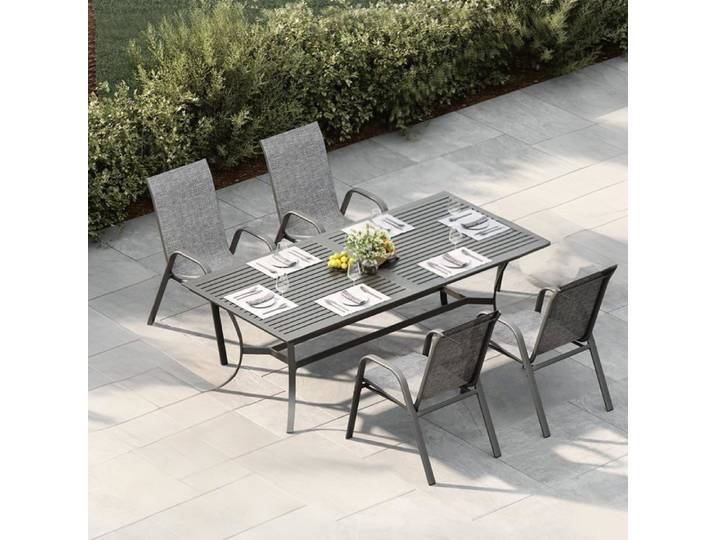 Lot de 4 Chaises de jardin dossier haut Textilène résistant métal robuste pour jardin balcon terrasse Gris