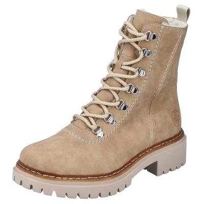 Winterstiefelette RIEKER, Damen, Gr. 43, Warmfutter, beige, Lederimitat, Schuhe Winterstiefelette, mit sportiver Schnürung