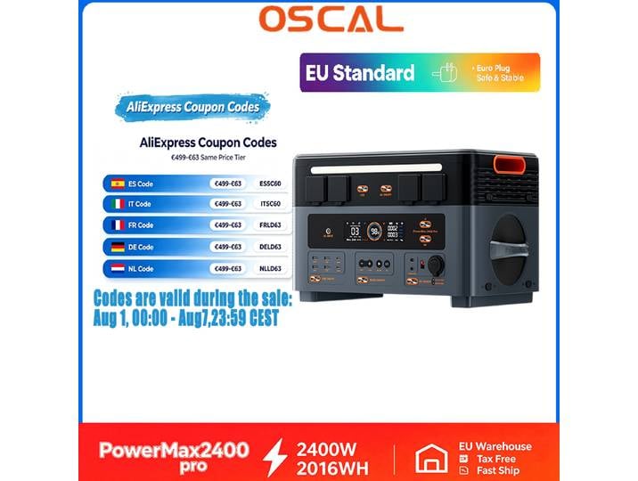 Centrale solaire modulaire OSCAL PowerMax2400 Pro, entrée solaire MPPT max. 1500W, extension de batterie empilable sans câble, générateur solaire à charge directe pour alimentation de secours hors