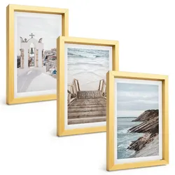 BILDER SET 3er Set - 20x30 cm Goldrahmen - Meeresarchitektur Santorin