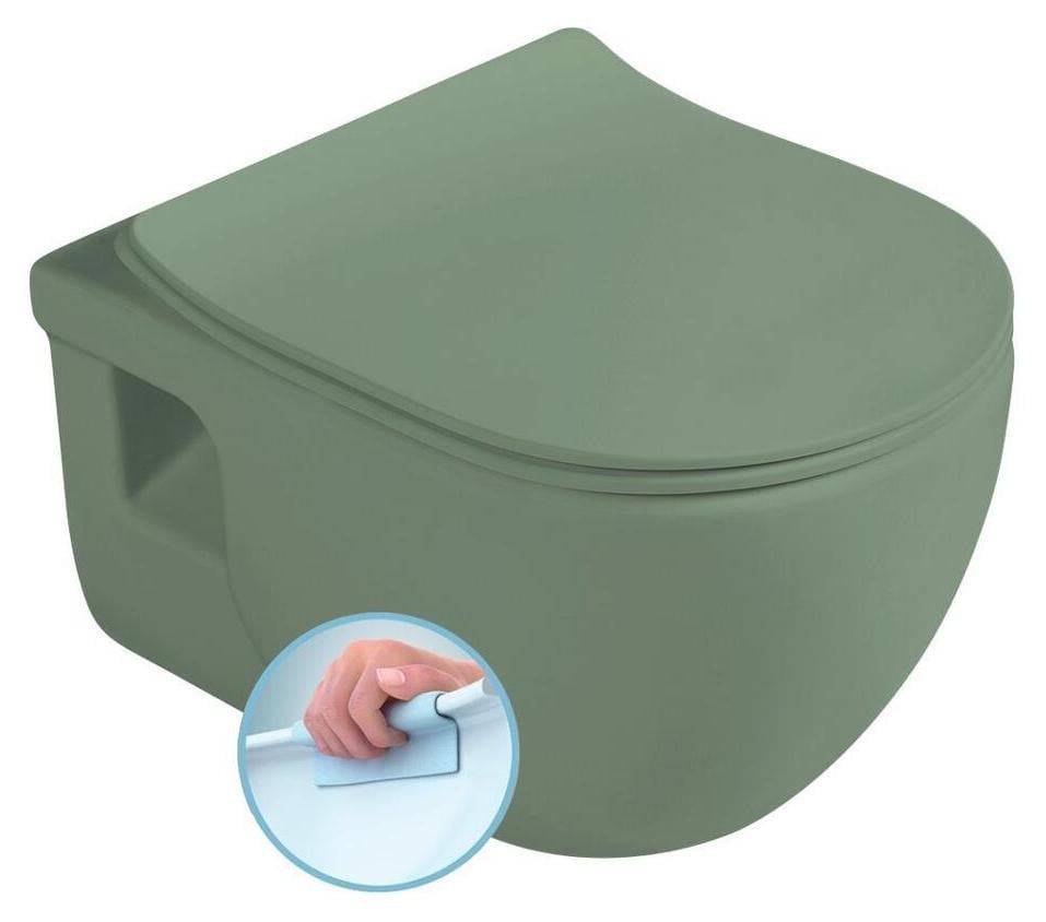 Sapho BRILLA hangtoilet zonder spoelrand, matgroen, 36,5 x 53 cm