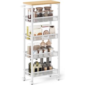 Songmics Nischenregal LRC035W09, weiß, mit Rollen, 5 Ablagen, aus Holz / Metall, (B/H/T) 22 x 99,6 x 45,4cm