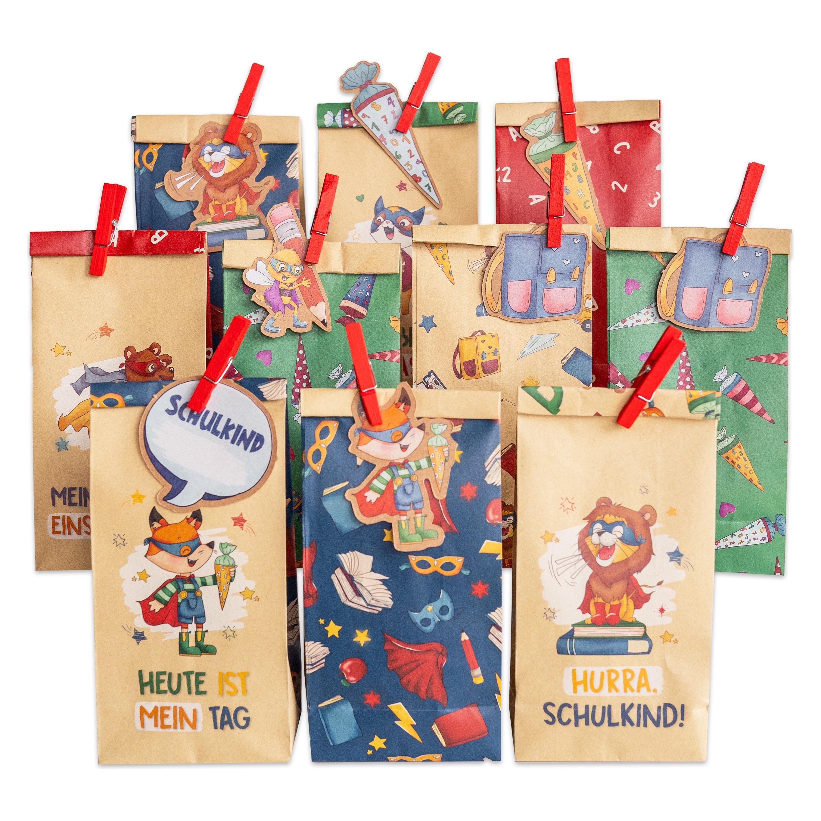 Papierdrachen 12 Geschenktüten mit Anhängern zur Einschulung Superhelden T (12x) (75025697)