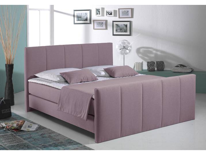 Boxspringbett, Strukturstoff, Lila, 108×216 cm, 7-Zonen-Kaltschaummatratze, Klassisch, Home-affaire