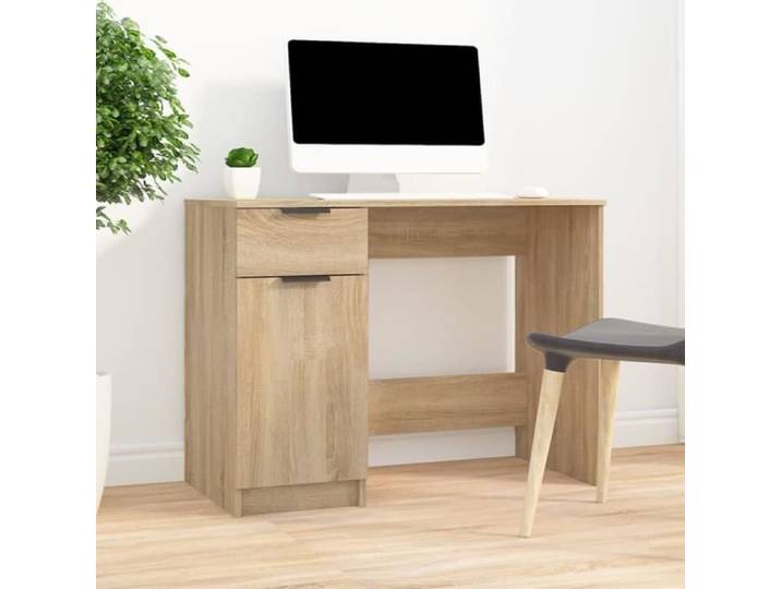 Bureau - ESTINK - Chêne sonoma - 100x50x75 cm - Bois d'ingénierie - Montage facile