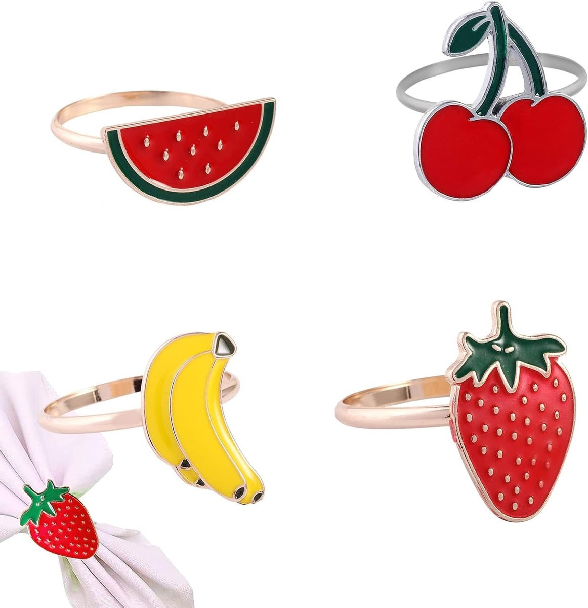 Set van 4 handgemaakte servetringen met fruit design