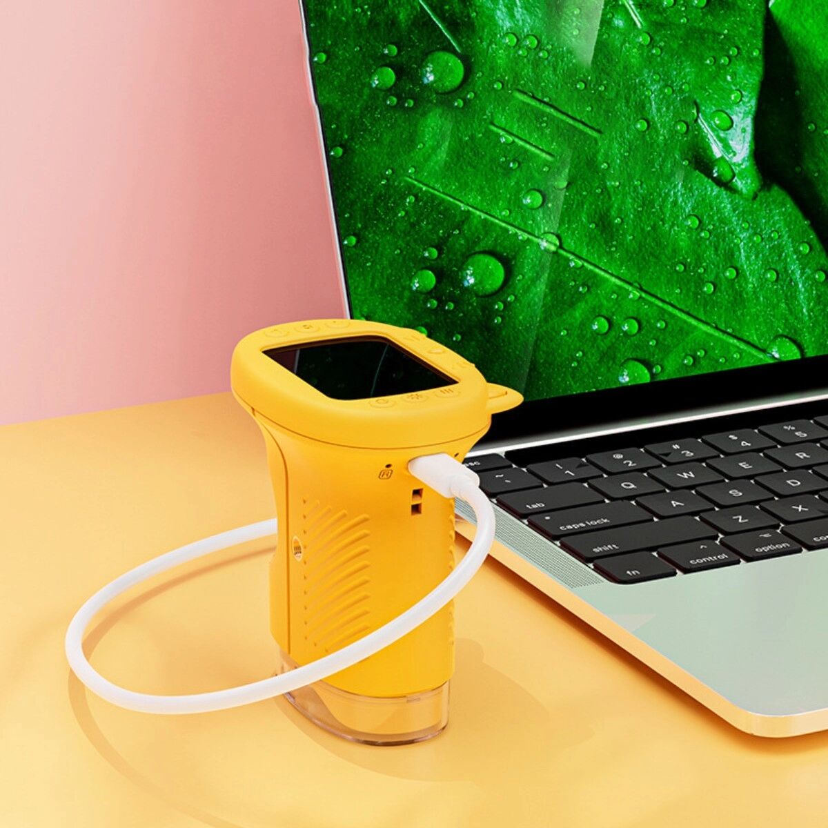 INF Tragbares digitales Handmikroskop mit 2.4-Zoll IPS, 1080P Kamera, 50-1000X Vergrößerung, USB-C, TF-Kartensupport, Gelb