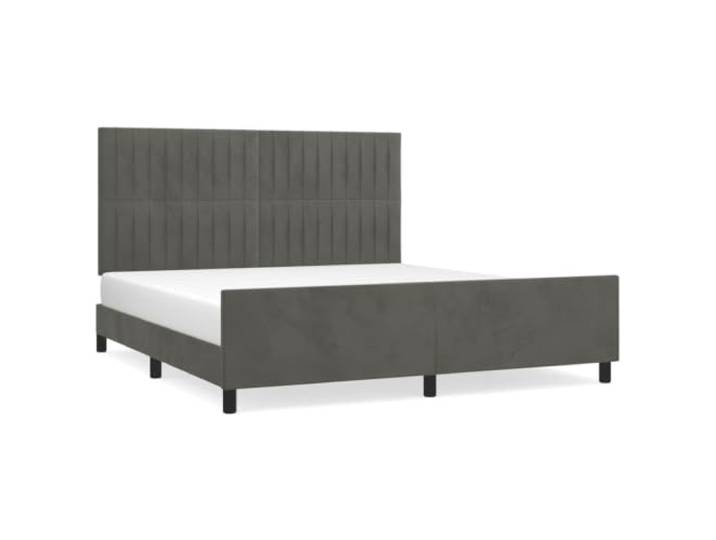 PUGYNBK Bettgestell mit Kopfteil, Samt, Dunkelgrau, 180 x 200 cm Kopfteil höhenverstellbar, Sperrholzleisten, robuste Beine, nur Gestell