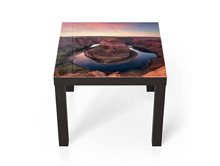 DEQORI Glastisch schwarz klein 55x55 cm Motiv Horseshoe Bend am Abend ausgefallener Beistelltisch aus Glas Hochglanz Couchtisch fürs Wohnzimmer moderner Couch Tisch mit Design
