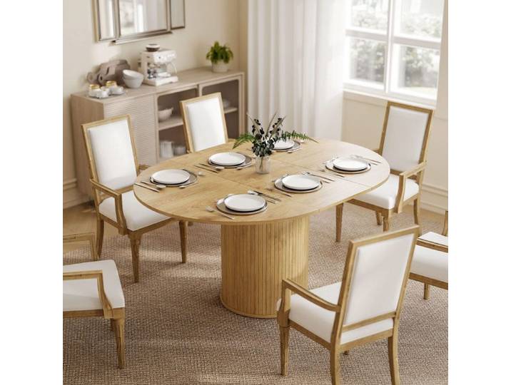 Table extensible - Zephmum - 6-8 pers ronde ovale piédestal bois acier