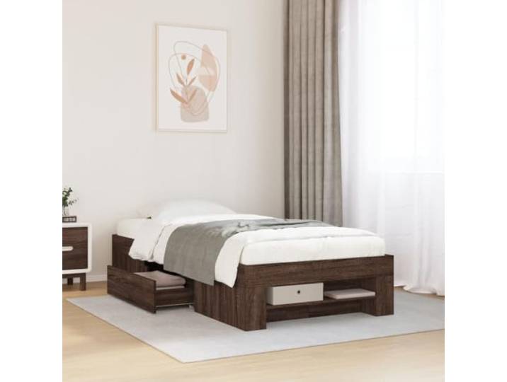 RJPLMFV Bettgestell, Eiche, Braun, 75 x 190 cm, Holz Mit Aufbewahrungsschubladen, Lattenrost inklusive, ohne Matratze