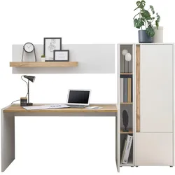SCHREIBTISCHKOMBINATION 4-teilig weiß matt, Eiche Wotan 213 cm, Büromöbel Set mit viel Stauraum