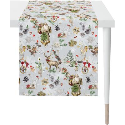 Tischläufer APELT "3610 Winterwelt, Weihnachtsdeko, Weihnachten", bunt (hellgrau, grün, bunt), B:48cm L:140cm, Baumwolle, Tischdecken, Digitaldruck