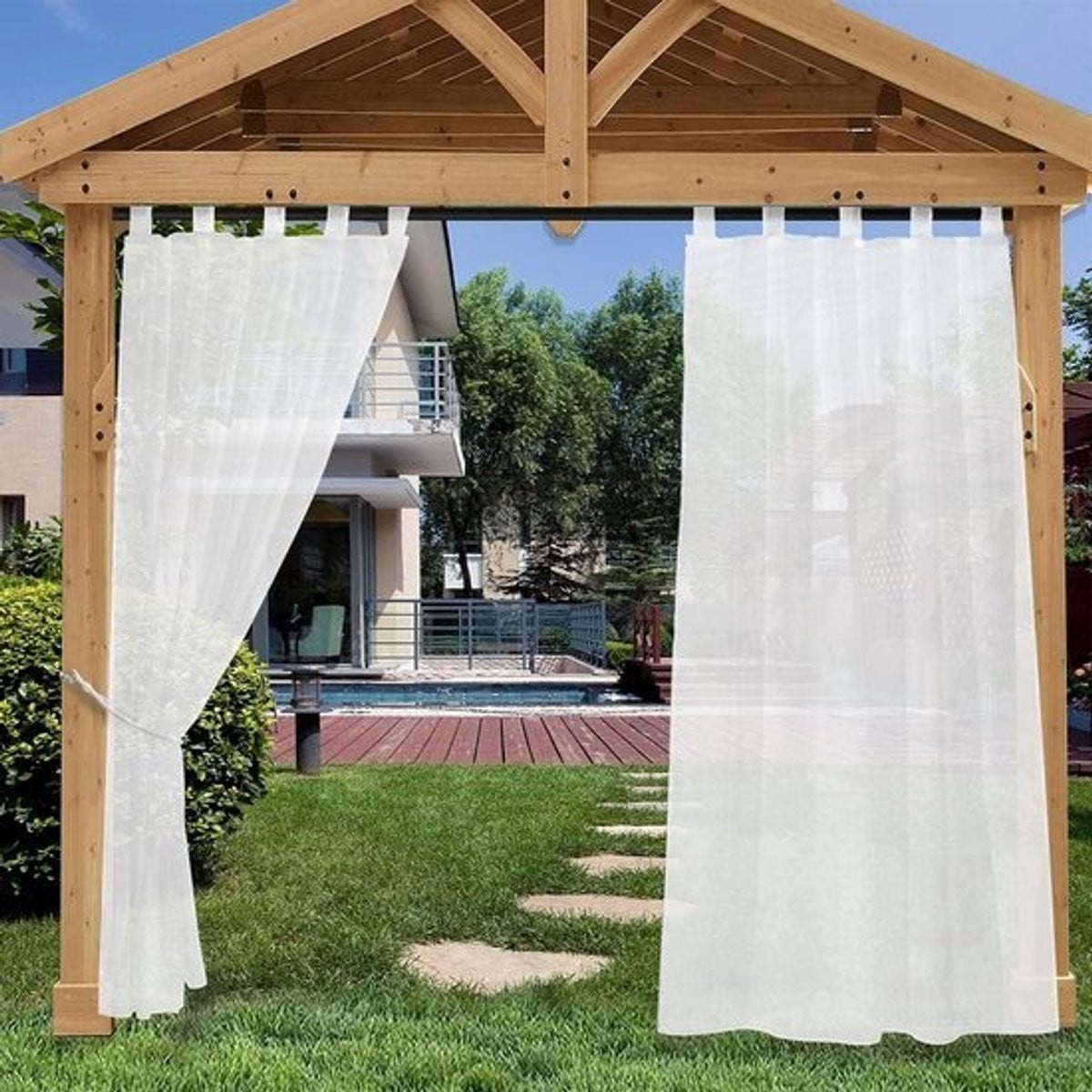 Waterdicht buitengordijn met linnenlook XL voor terras, pergola of balkon - halftransparant en privacy