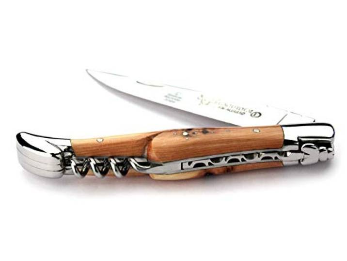 Laguiole en Aubrac Taschenmesser mit Korkenzieher L0312GEIFI 12 cm, Griffschalen Wacholder, Klinge 10 cm glänzend, Backen glänzend