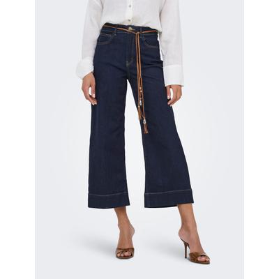 High-waist-Jeans ONLY "ONLMADISON HW BELT WD CRP DNM GUA450", Damen, Gr. 28, Länge 32, blau (dunkelblau denim), Denim/Jeans, Obermaterial: 91% Baumwolle, 7% Polyester, 2% Elasthan, unifarben, knöchelfrei, Jeans High-Waist-Jeans, Materialmix, high...