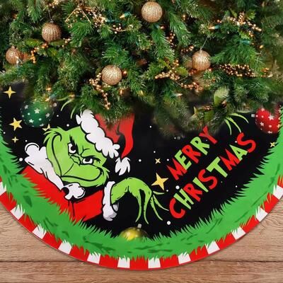 Inspired Finds Grinch Inspired Christmas Tree Skirt For Festive Holiday Home Decor diameter 31.50in