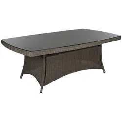 Gartencouchtisch Hornbrook 160x95 cm aus Kunst-Rattan mit Glasplatte, klassisch, natur, outdoor geeignet