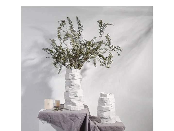 Vase en céramique avec Arrangement de fleurs géométriques, Simulation de pierre, ornements artisanaux en porcelaine, décoration de maison noire et blanche