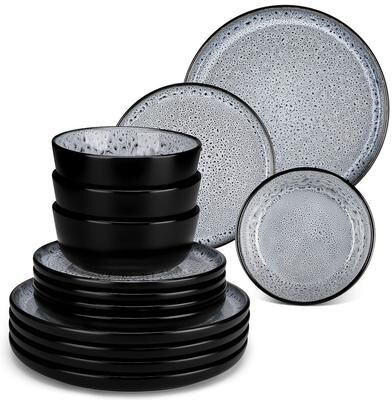 vancasso BUBBLE Black & Grey 12/18/24 Piece Stoneware Dinnerware Set