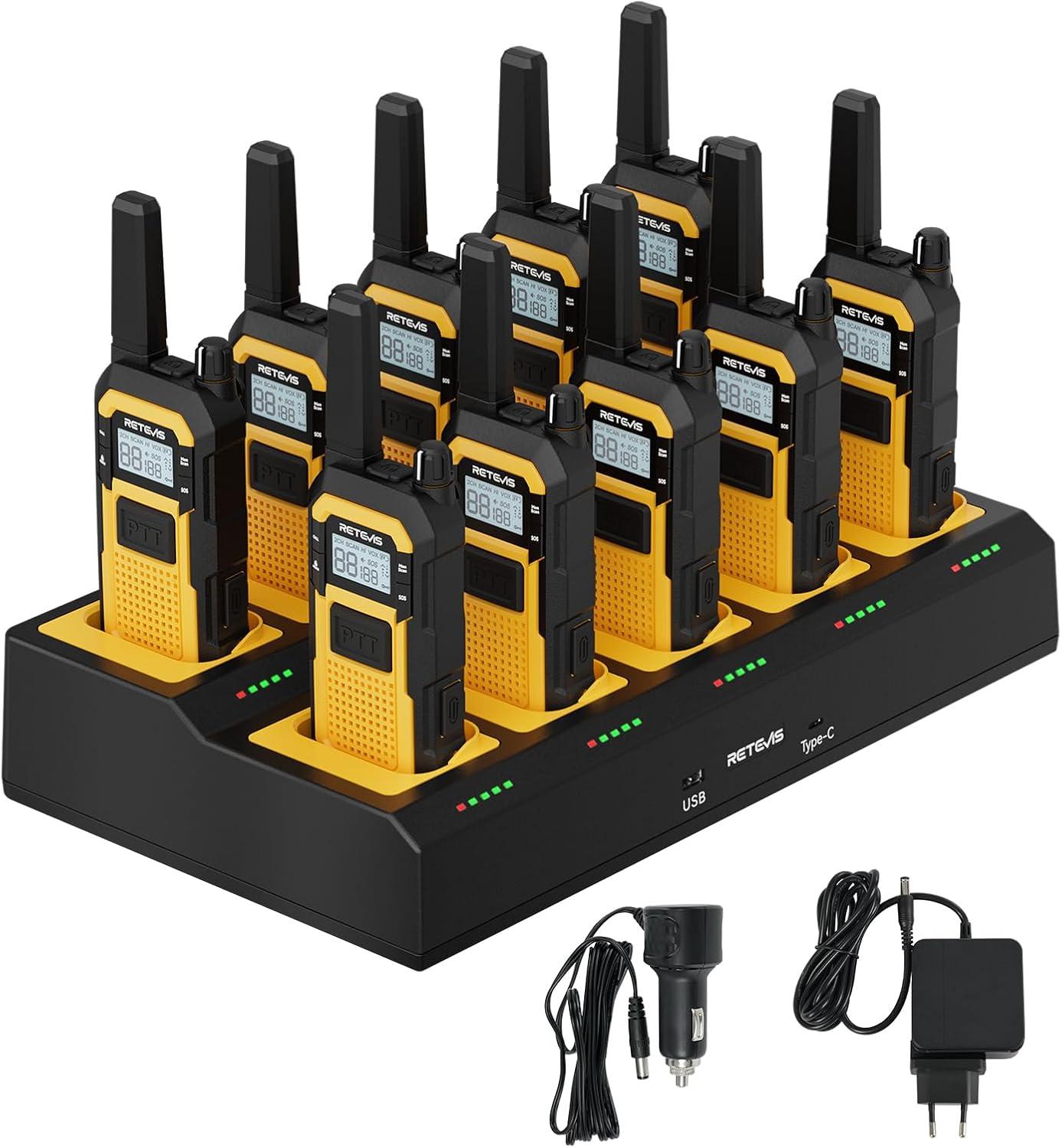 Retevis RB648 Walkie-Talkie, Funkgeräte Set MIL-STD-810H PTT, IP67,Notfallalarm,PMR446 Professionell Handfunkgerät mit 10Fach Ladegerät für Baustelle