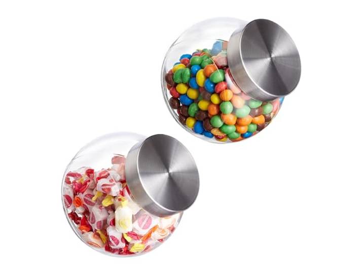Relaxdays 4 bocaux à bonbons\, 1\,5 L\, bocaux de conservation pour douceurs\, avec couvercle en acier inoxydable\, transparents