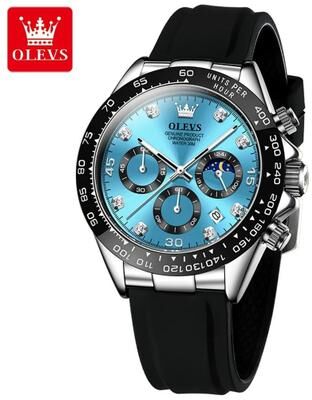 Uplifted Finds Olevs 2875 Luxury Men Watch Quartz Waterproof Luminous Sport Chronograph silver Blue