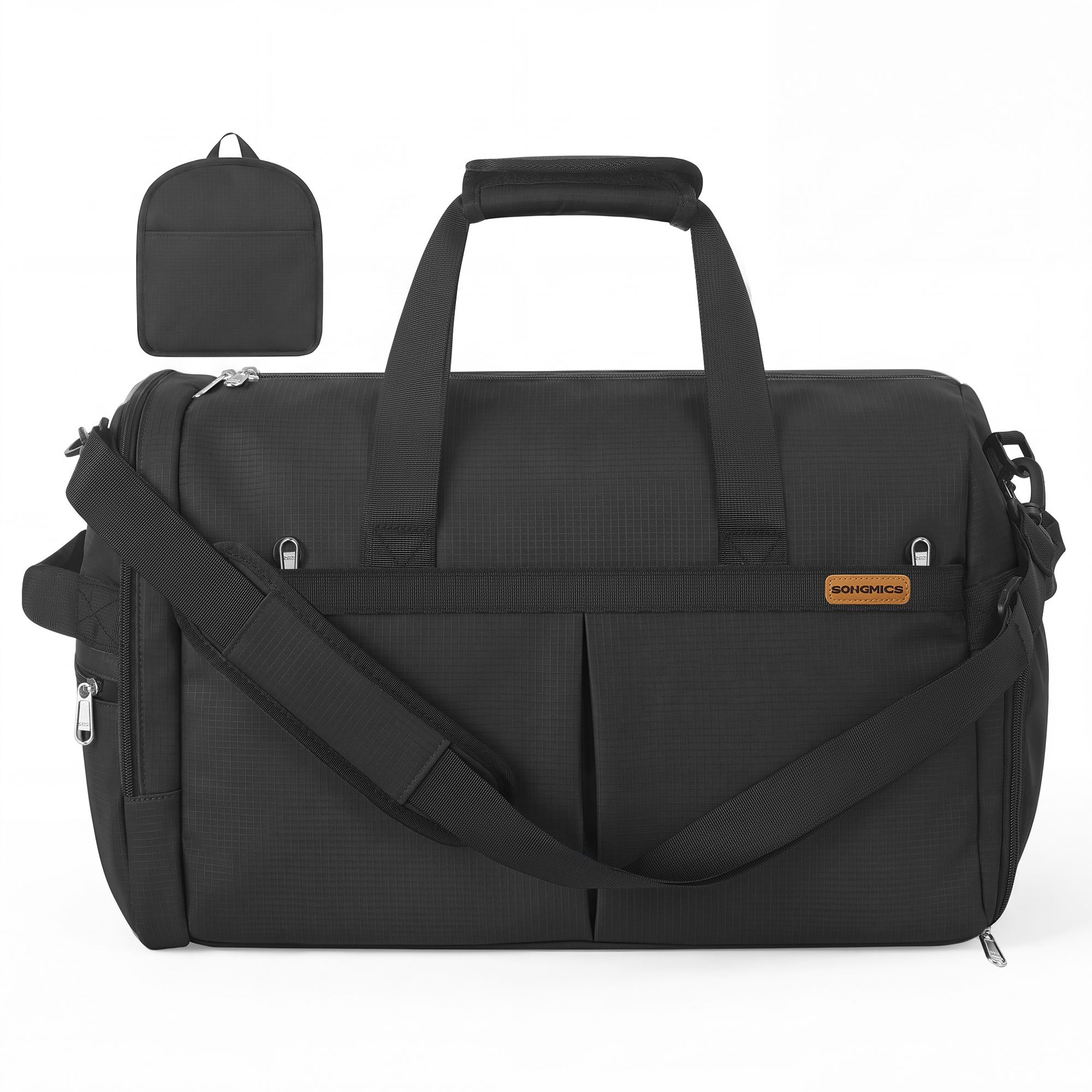 SONGMICS Schwarze faltbare 50L Sporttasche mit Schuhfach und Nassfach RBF050B101