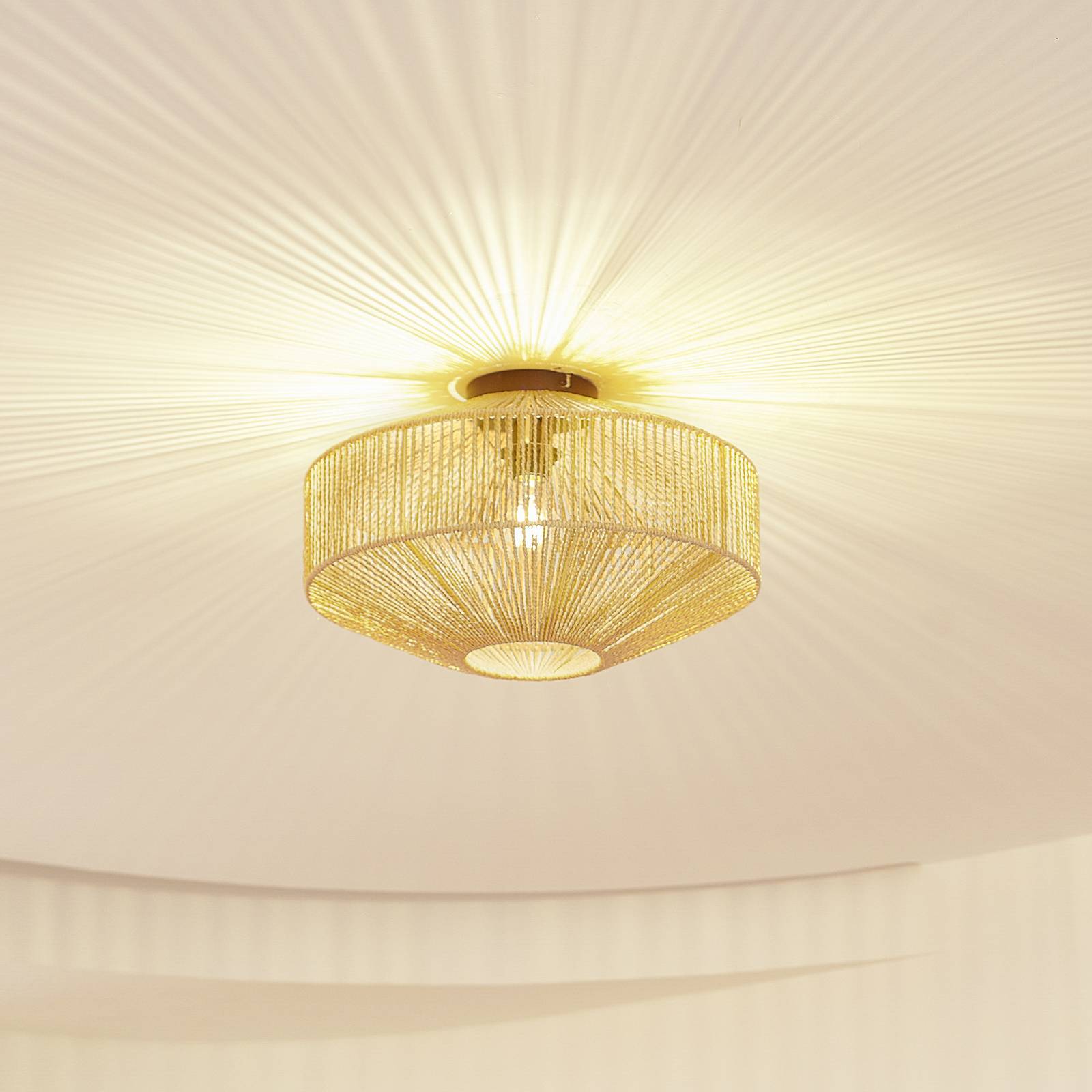 Deckenlampe Sorino Lindby, dimmbar, Holz hell, für Wohn- / Esszimmer, Papier / Lunolit / Lunopal, Landhaus / Rustikal, Deckenlampe