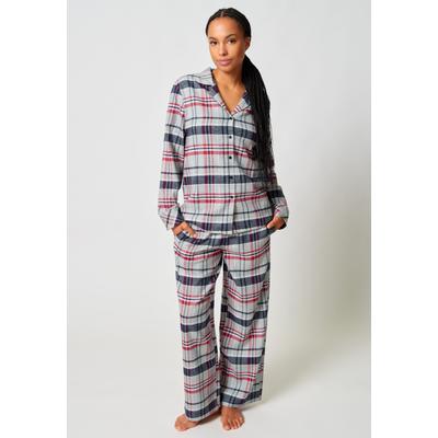Pyjama SKINY "Night In Skiny Flanell", Damen, Gr. 42, bunt (classic melange check), Flanell, Obermaterial: 100% Baumwolle, kariert, meliert, normal lang, tiefer V-Ausschnitt, Homewear-Sets Pyjama, wärmend, Cotton, kuschelig weich, Bindeband,...