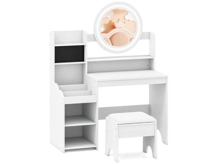 Coiffeuse enfant - HELLOSHOP26 - 84x37x107 cm - Miroir éclairé - Rangements intégrés - MDF