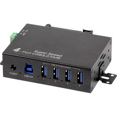 LogiLink UA0443 USB-Hub 4 Port USB-A USB 3.0 5 GBit/s für industrielle Anwendungen, Metallgehäuse, zur Wandmontage Schwarz UA0443